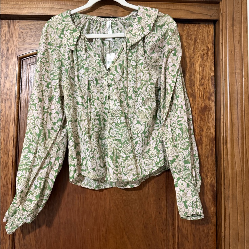 NWT Anthropologie green Ruffled Sailor Collar Blouse
